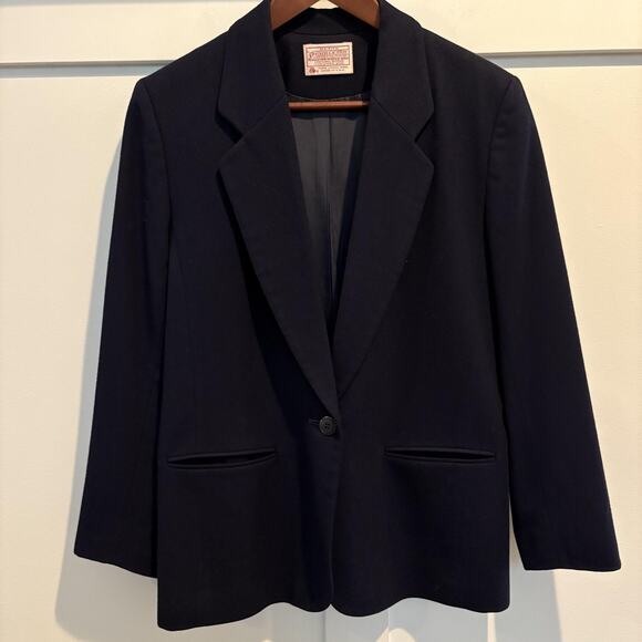 Vintage Pendleton Blazer Womens Petite Medium Navy Virgin Wool Made USA 90s - Picture 1 of 14